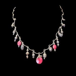 Gothic Vine & Bead Red & Gray Charm Choker Necklace